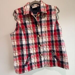 VTG Company Collection Quilted Plaid Vest Womens Medium Red Preppy Minimalist